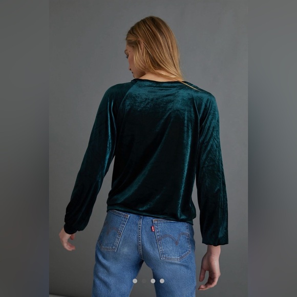 Anthropologie Maeve Candace Velvet Dark Green Top - Picture 6 of 9